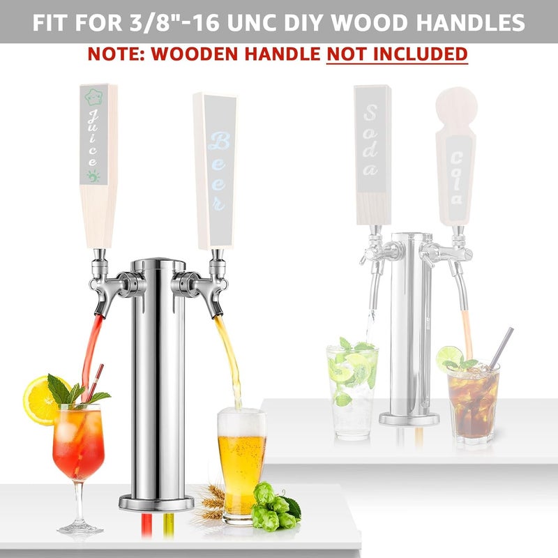 WELLBOM Dual Tap Kegerator Tower Beer Tap Tower 3" Draft Beer Tower Dispenser Keg Tower Beer Faucet Self-Closing Beer Tap Stainless Steel Kegerator Tap Tower Kit with Pre-Assembled Kegerator Line - Image 3